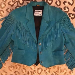 Blue Turquoise Suede Fringe Jacket